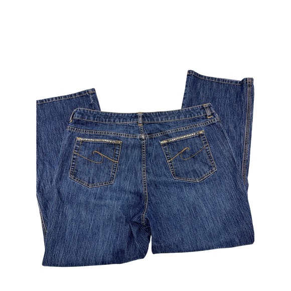 Chicos Denim Women Size 3 Short Bootcut Jeans Embellished Pockets Blue Stretch - Picture 2 of 10